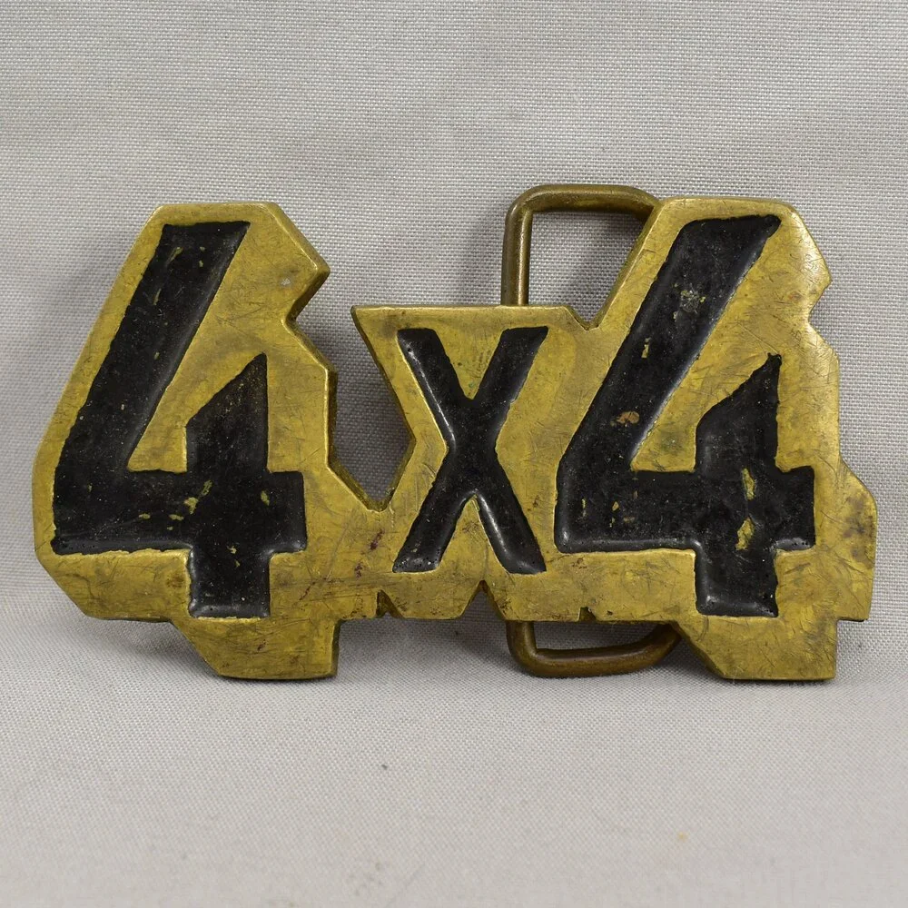 Belt Buckle 4X4 Four By Four Solid‎ Brass Four Wheel Drive Made In Taiwan R.O.C.